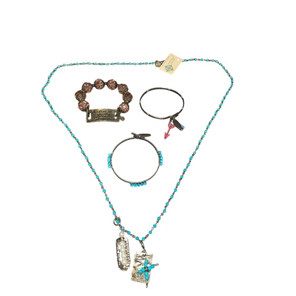 Turquoise Bead Necklace & Bracelet Lot Boho Jewelry Set - Picture 1 of 5